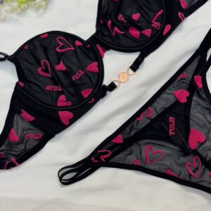 Women's Mesh Velvet Heart Lingerie Set