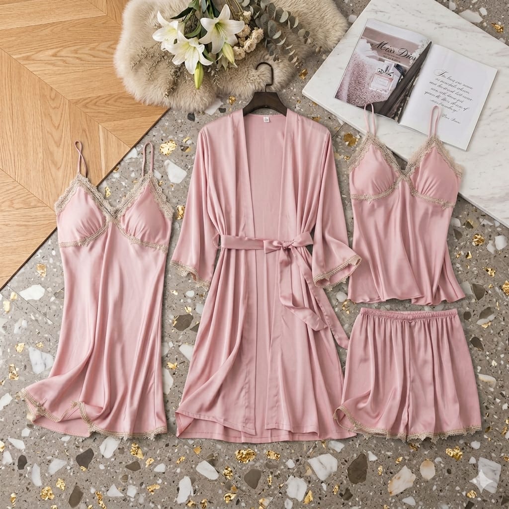 4 Pcs Designing Nighty For Women's With Gown - Image 2
