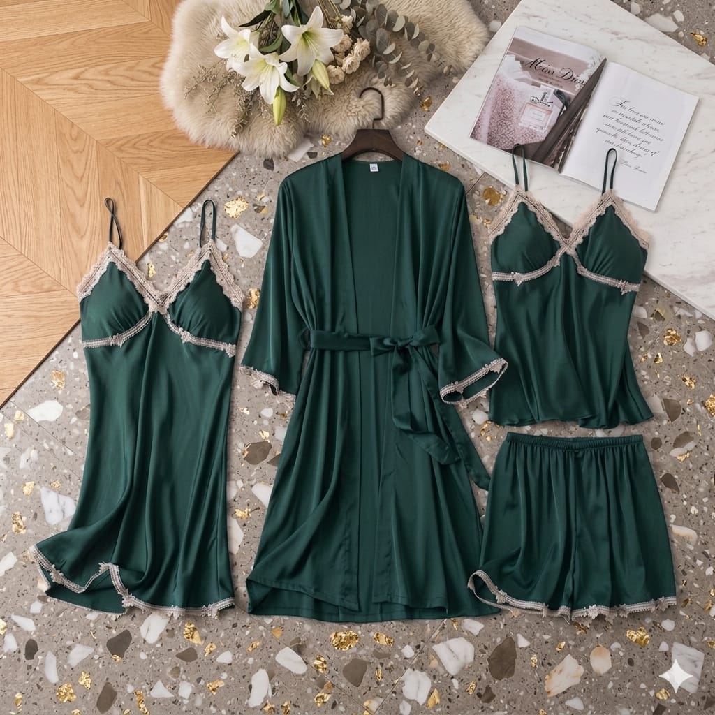 4 Pcs Designing Nighty For Women's With Gown - Image 7