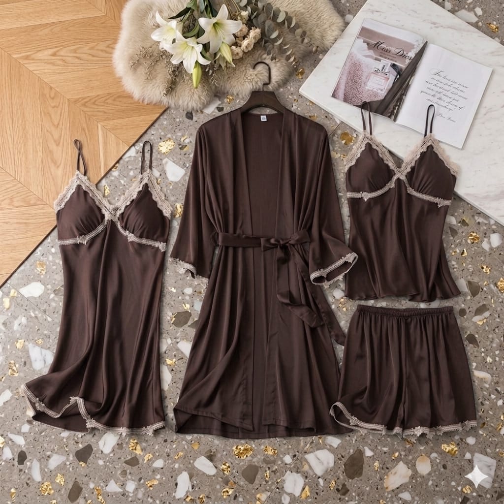 4 Pcs Designing Nighty For Women's With Gown - Image 9