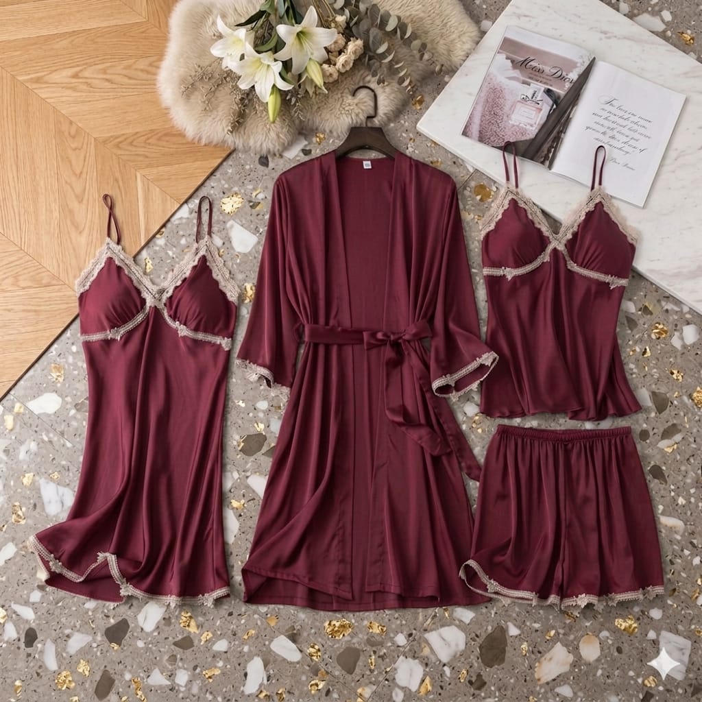 4 Pcs Designing Nighty For Women's With Gown - Image 8